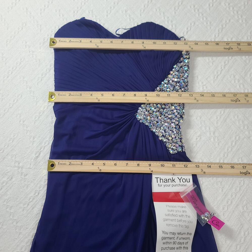 Morgan & Co Glam HOCO party Mini Dress Sz 3/4 Crystal embellishment pleated Blue - Picture 9 of 14